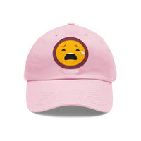 Emotional Dad Hat with Leather Patch - Sad Emoji Cap for Everyday Wear
