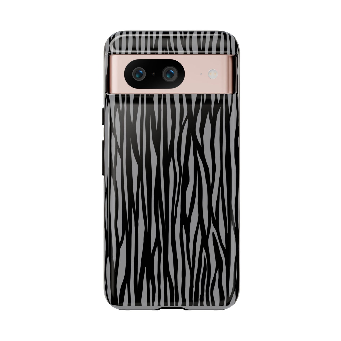 Stylish Tough Phone Case - Black and Gray Striped Design