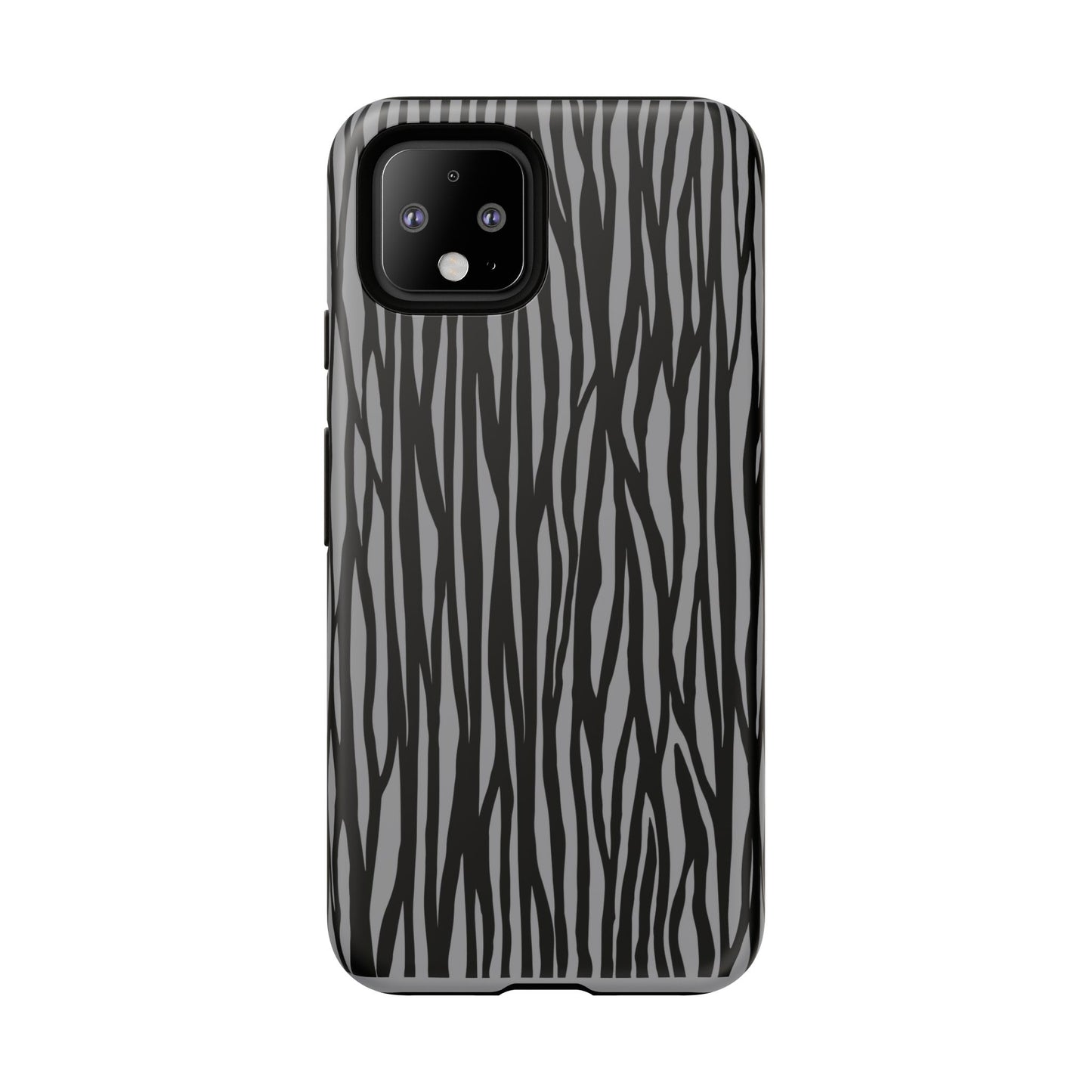 Stylish Tough Phone Case - Black and Gray Striped Design