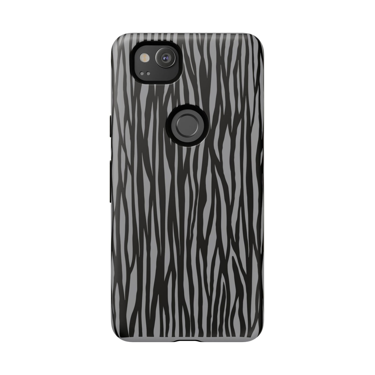 Stylish Tough Phone Case - Black and Gray Striped Design