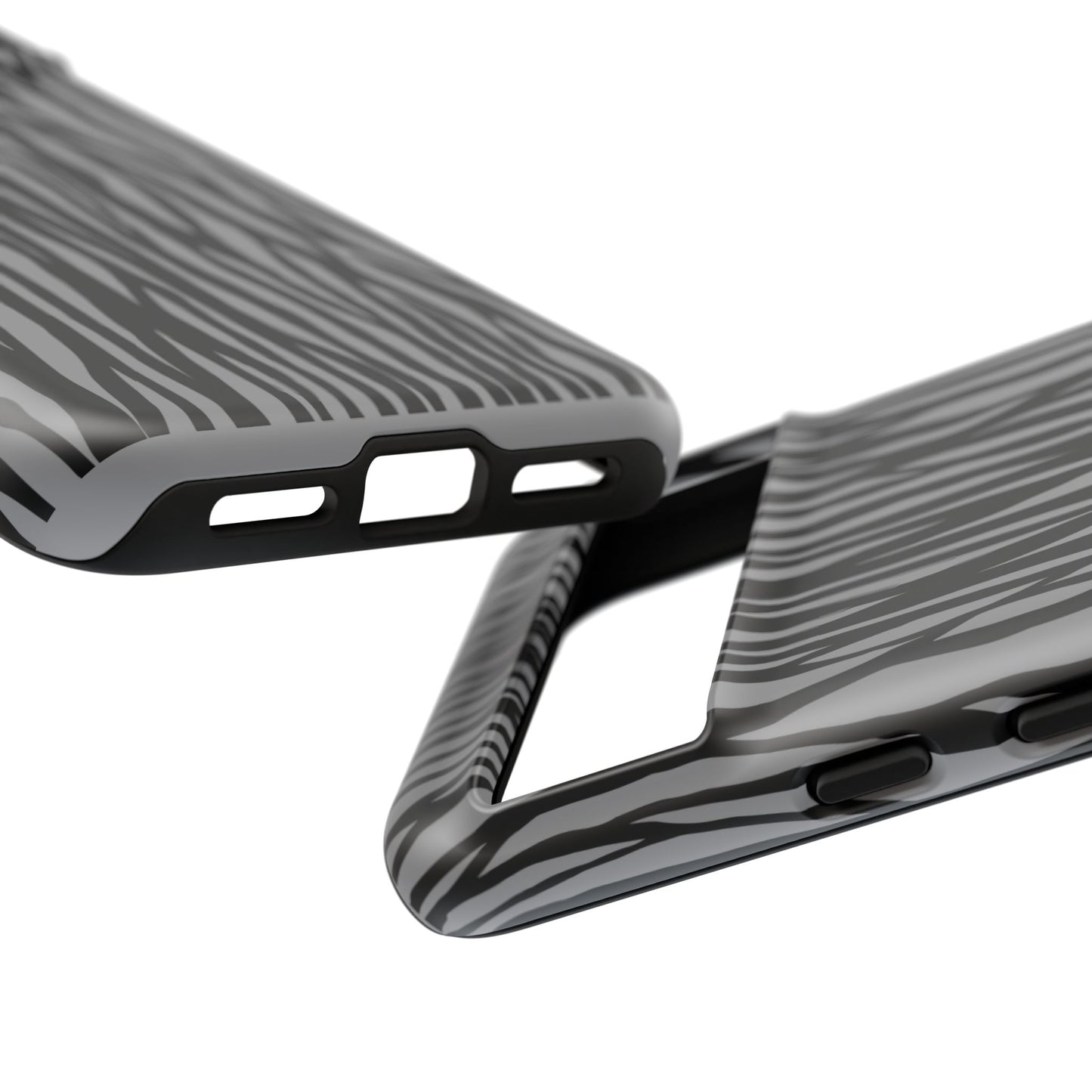 Stylish Tough Phone Case - Black and Gray Striped Design