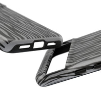 Stylish Tough Phone Case - Black and Gray Striped Design
