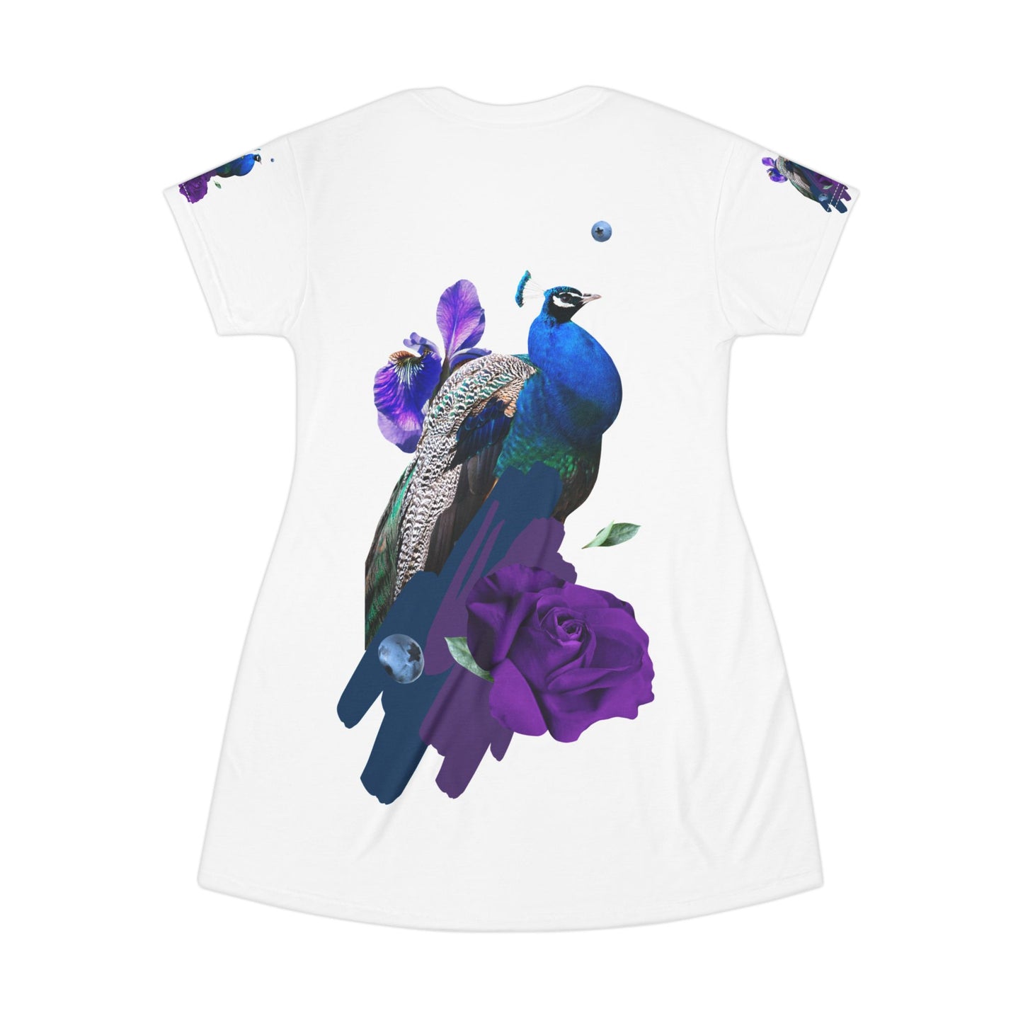 Elegant Peacock Floral T-Shirt Dress, Bohemian Style Dress, Summer Fashion, Casual Wear, Gift for Her, Festival Outfit
