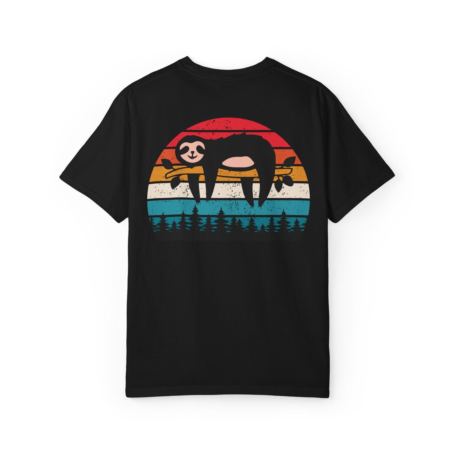 Chill Vibes Unisex Garment-Dyed T-Shirt - Retro Sloth & Sunset Design