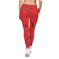 Stylish Red Marble Print Leggings for Women, Trendy Activewear, Yoga Pants, Casual Wear, Gifts for Her