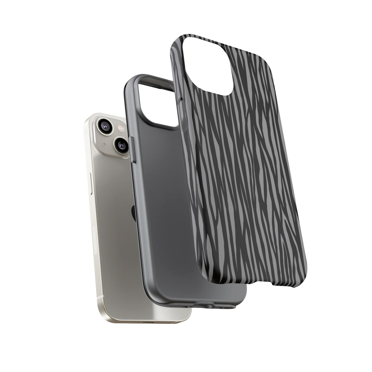 Stylish Tough Phone Case - Black and Gray Striped Design