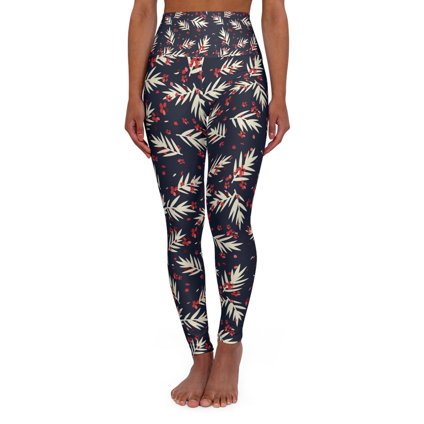 Tropical Leaf High Waisted Yoga Leggings - Comfortable Stretch Fit for Active Lifestyle