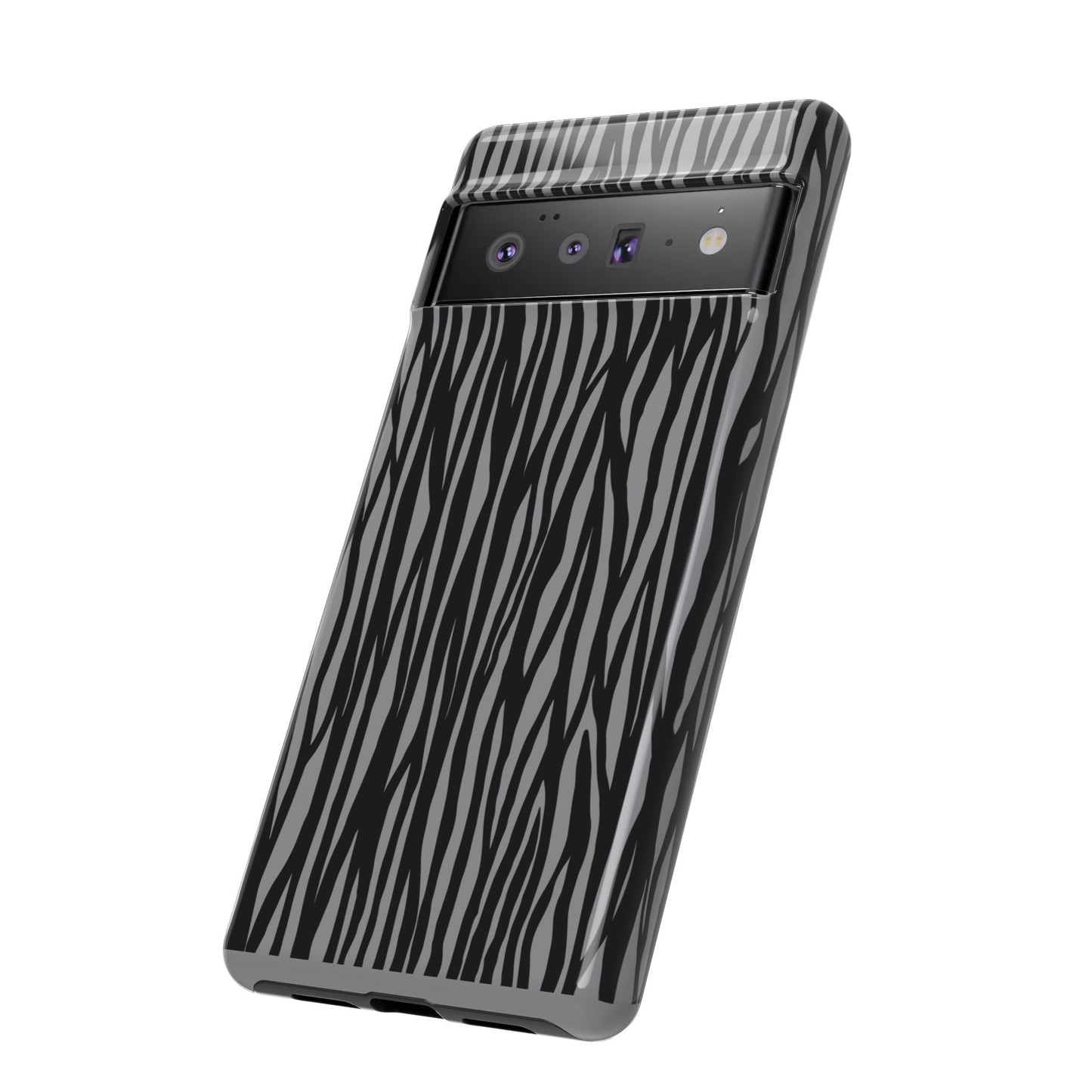 Stylish Tough Phone Case - Black and Gray Striped Design