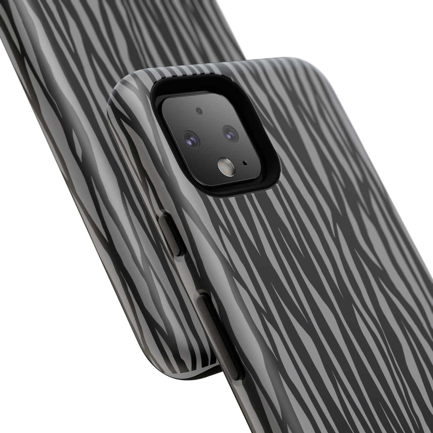 Stylish Tough Phone Case - Black and Gray Striped Design