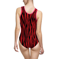 Bold Red Tiger Stripe Women's One-Piece Swimsuit