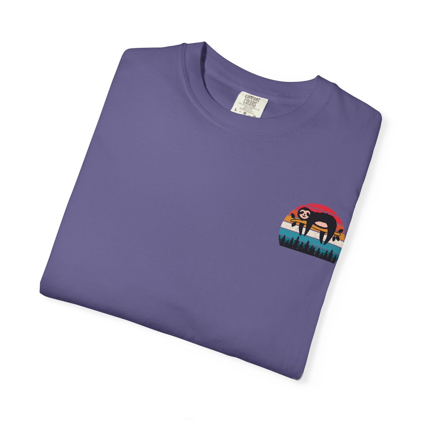 Chill Vibes Unisex Garment-Dyed T-Shirt - Retro Sloth & Sunset Design