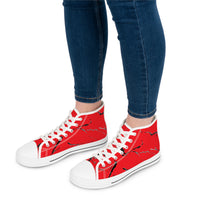 Stylish Women's High Top Sneakers - Red Marble Design
