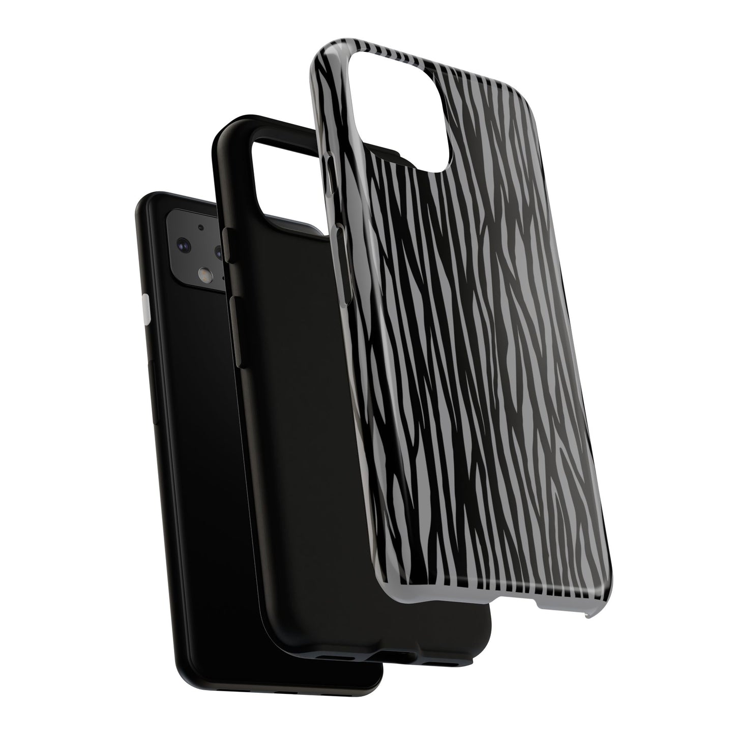 Stylish Tough Phone Case - Black and Gray Striped Design