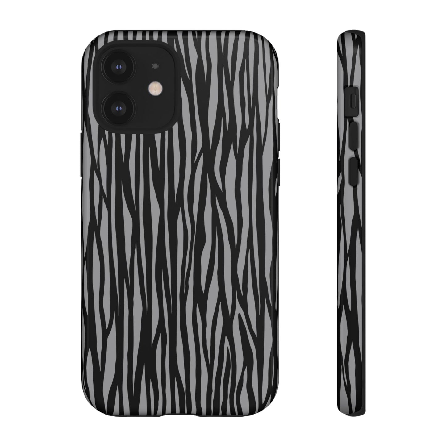 Stylish Tough Phone Case - Black and Gray Striped Design