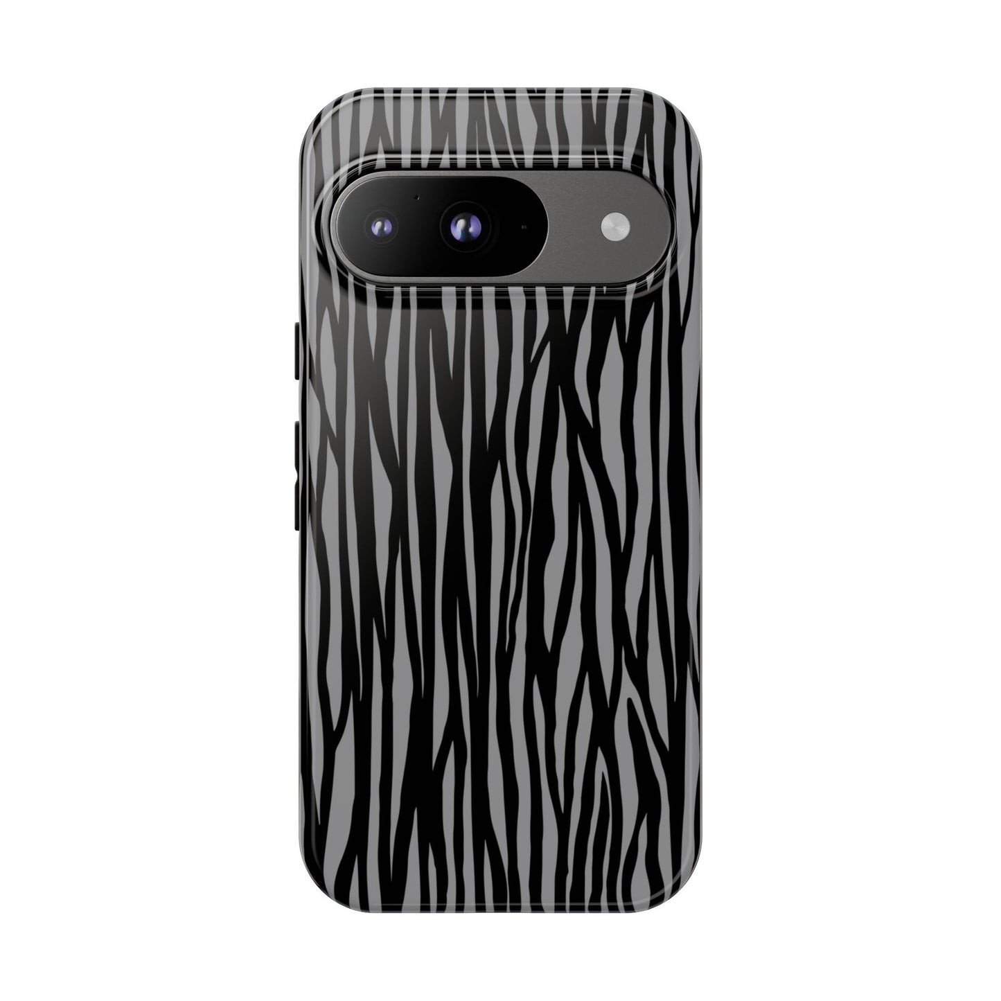 Stylish Tough Phone Case - Black and Gray Striped Design