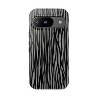 Stylish Tough Phone Case - Black and Gray Striped Design