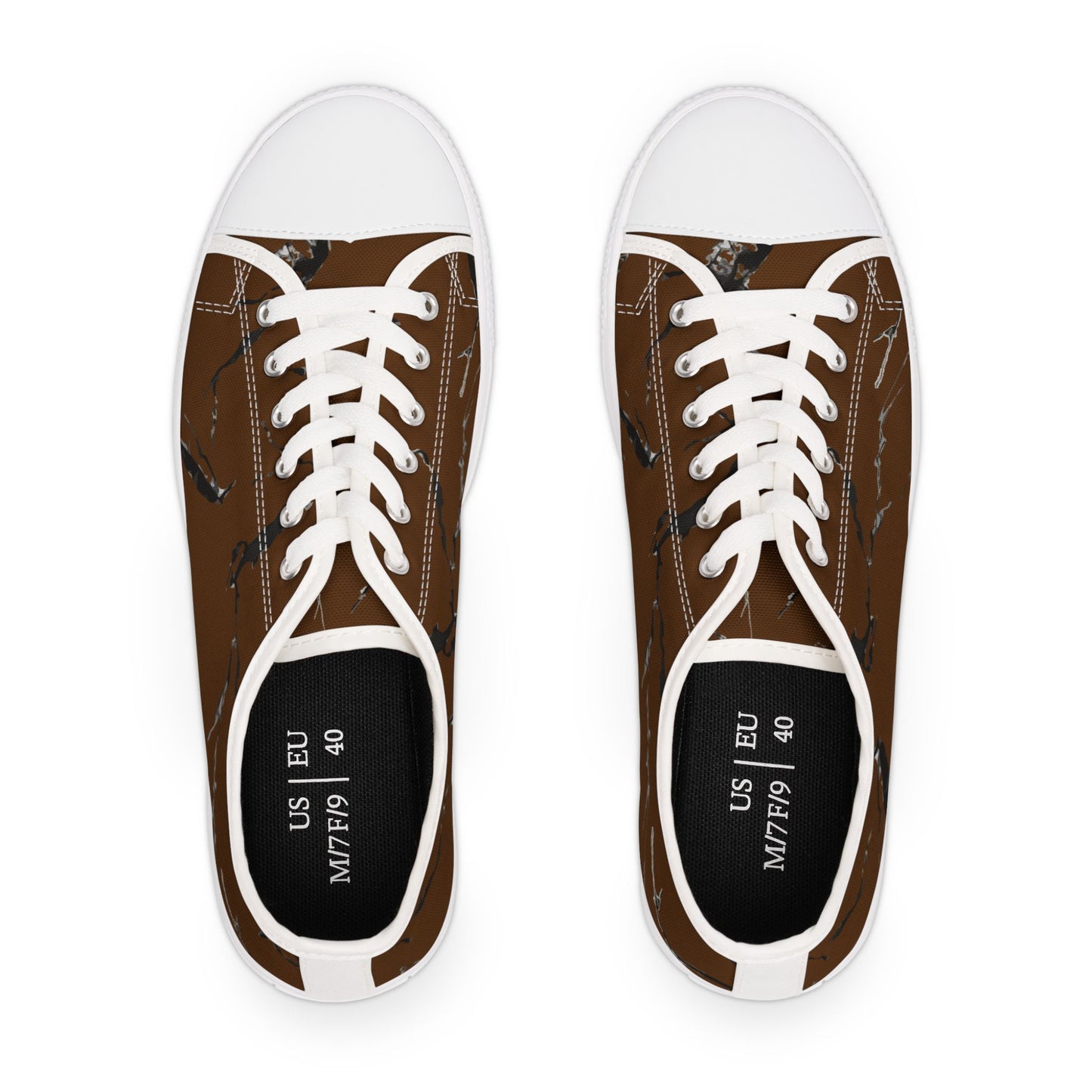 Stylish Women's Low Top Sneakers with Brown Marble Design