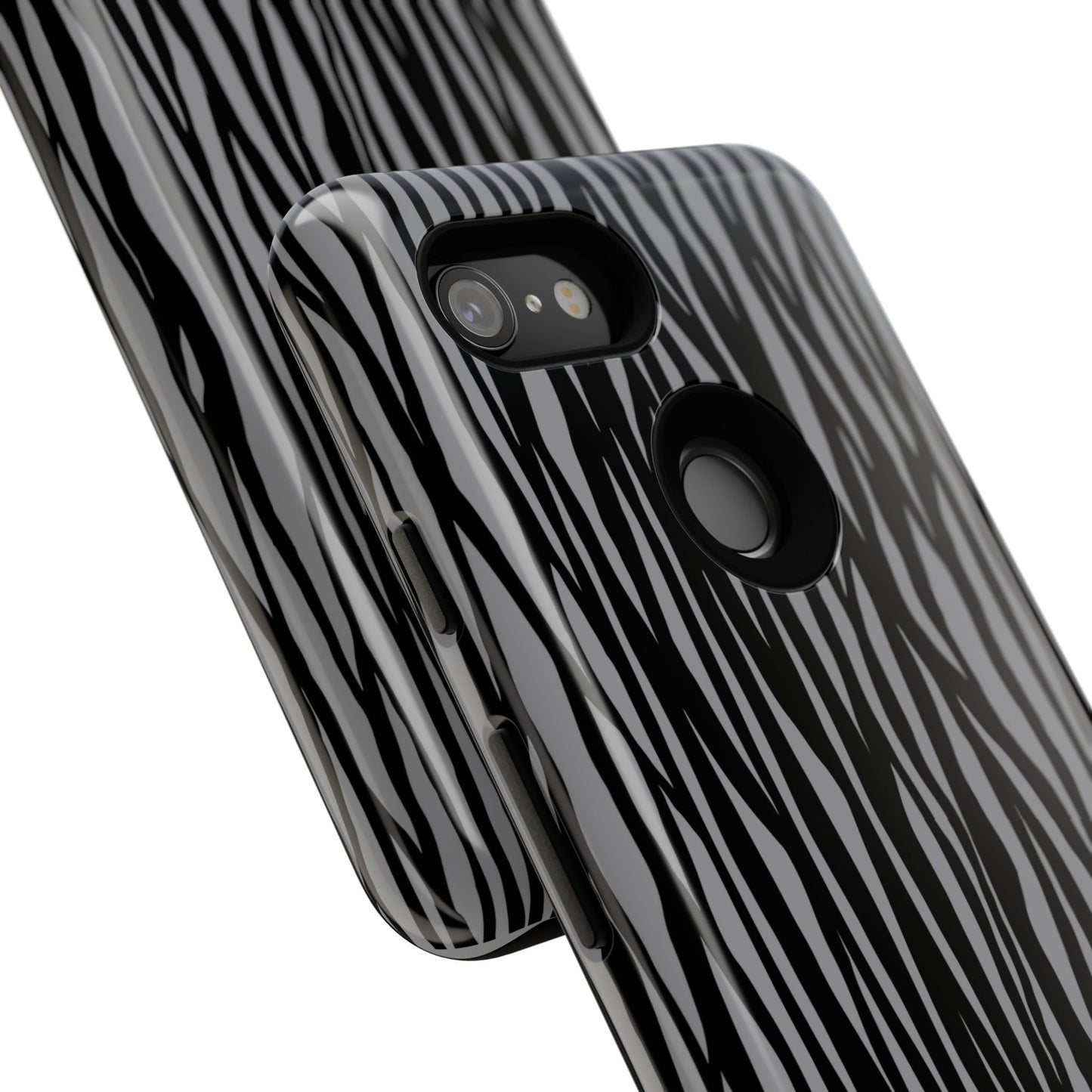 Stylish Tough Phone Case - Black and Gray Striped Design